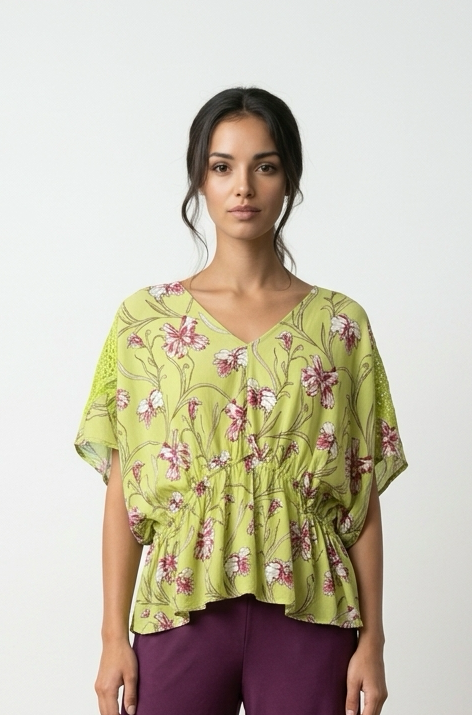 Top fluide sans manches imprimé feuillage