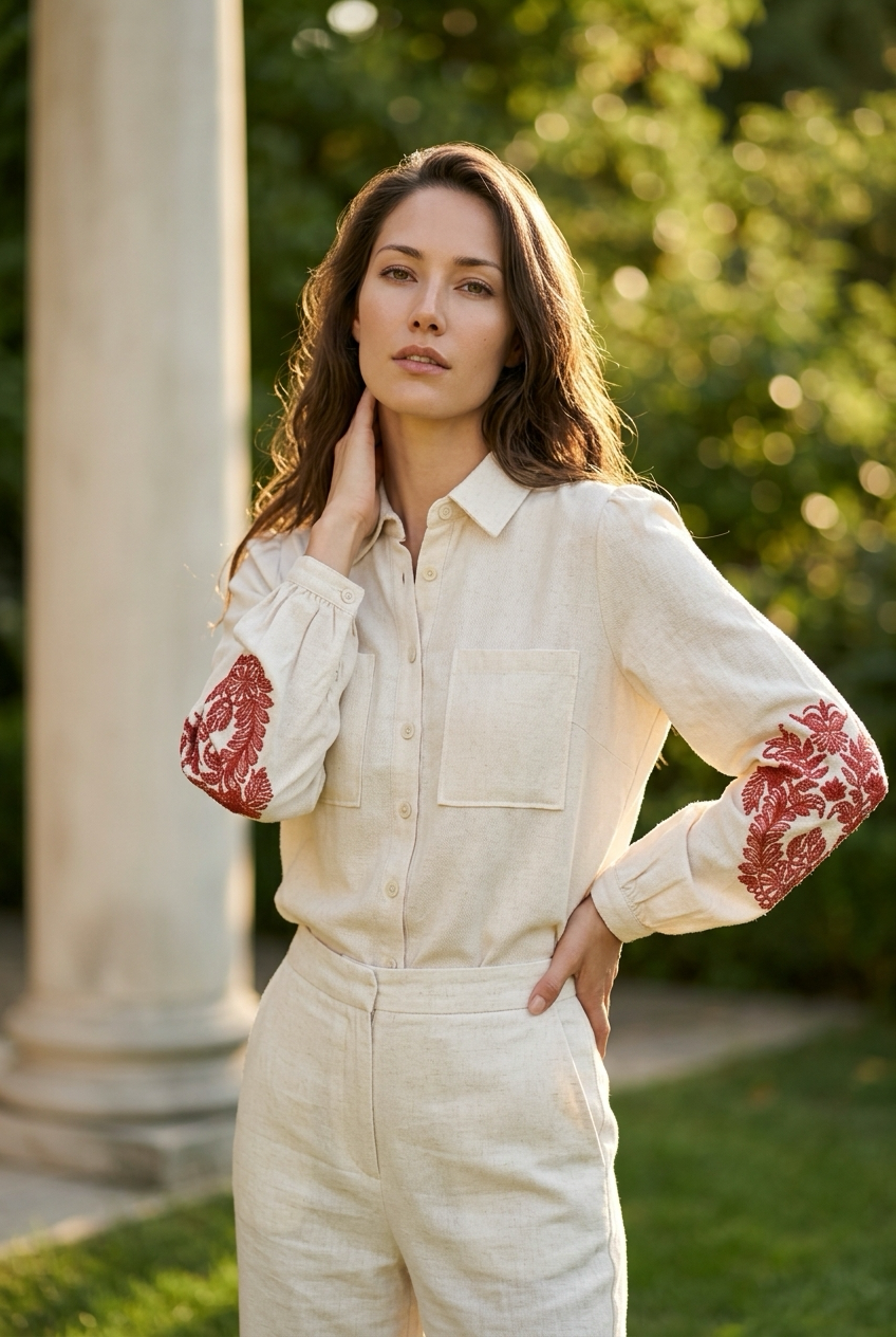 Chemise en lin et viscose brodée