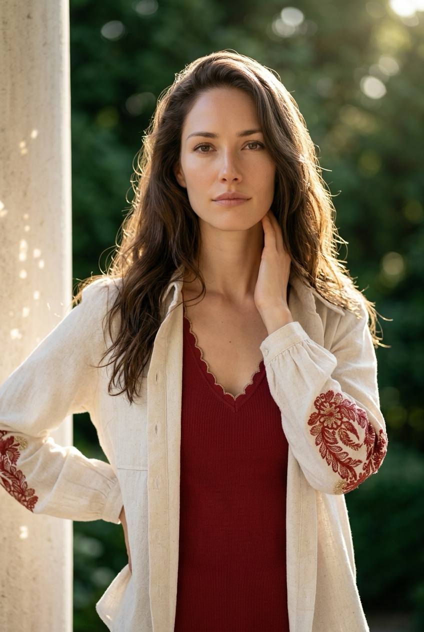 Chemise en lin et viscose brodée